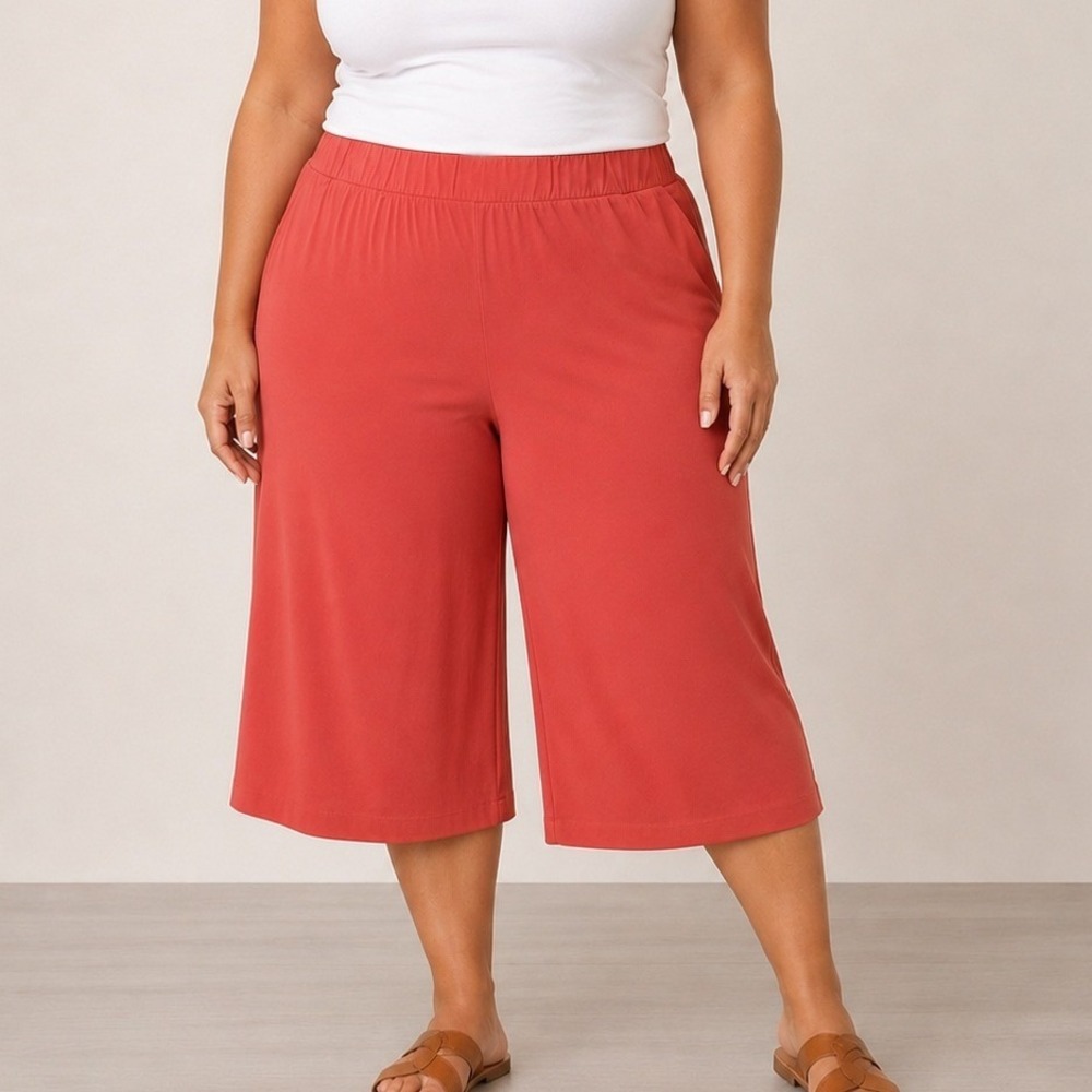 Lane Bryant Petite Coral Orange‎ Wide Leg Cropped Gaucho Pants Womens 18 20 Plus